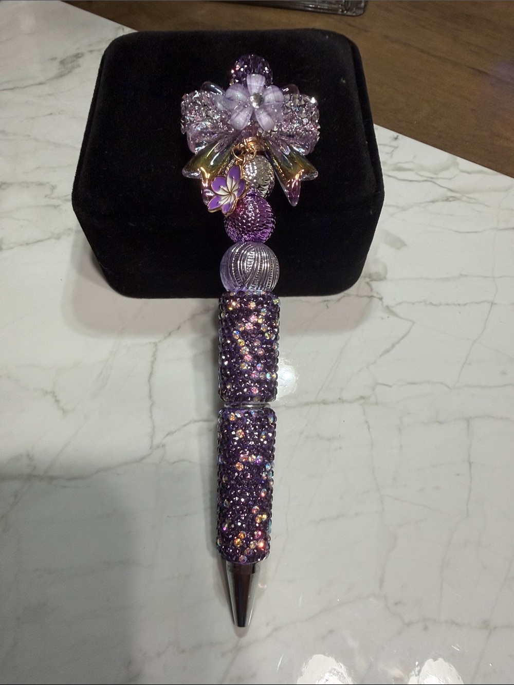 Purple Crystal Floral Decorative Ballpoint Pen